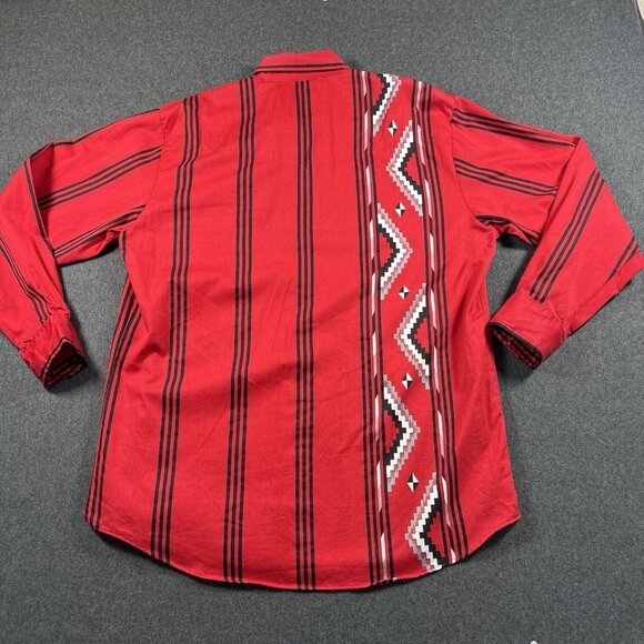 Roper Border Western VTG 90s Shirt Red & Black Aztec Striped Mens XL USA - Picture 2 of 16